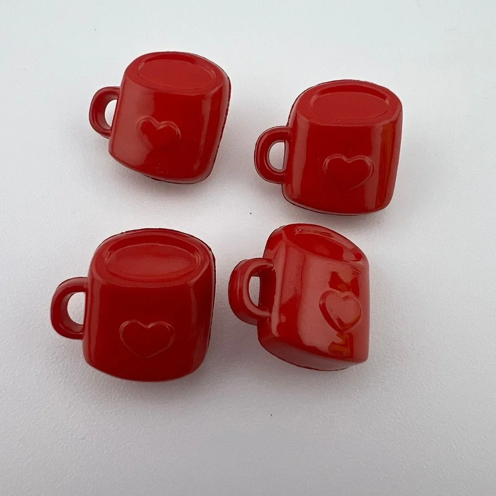 Red Mini Mug Buttons Christmas Cocoa Cup Craft Buttons Lot 4